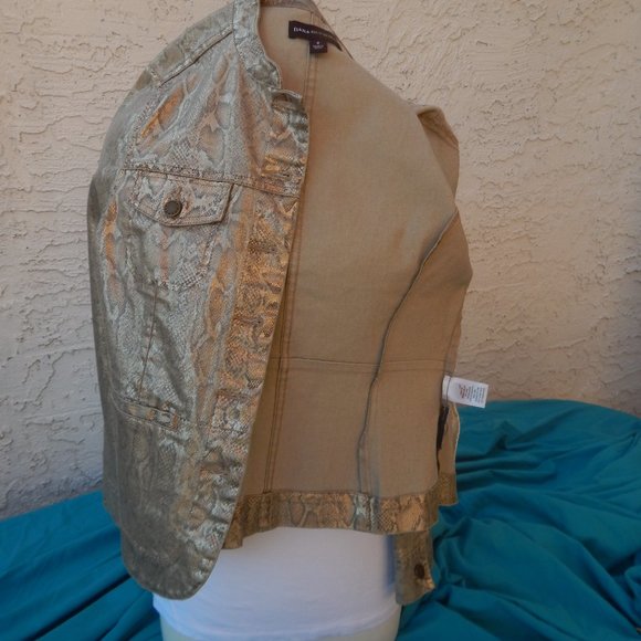 Dana Buchman Metallic Snake Print Denim Jacket - Picture 5 of 6